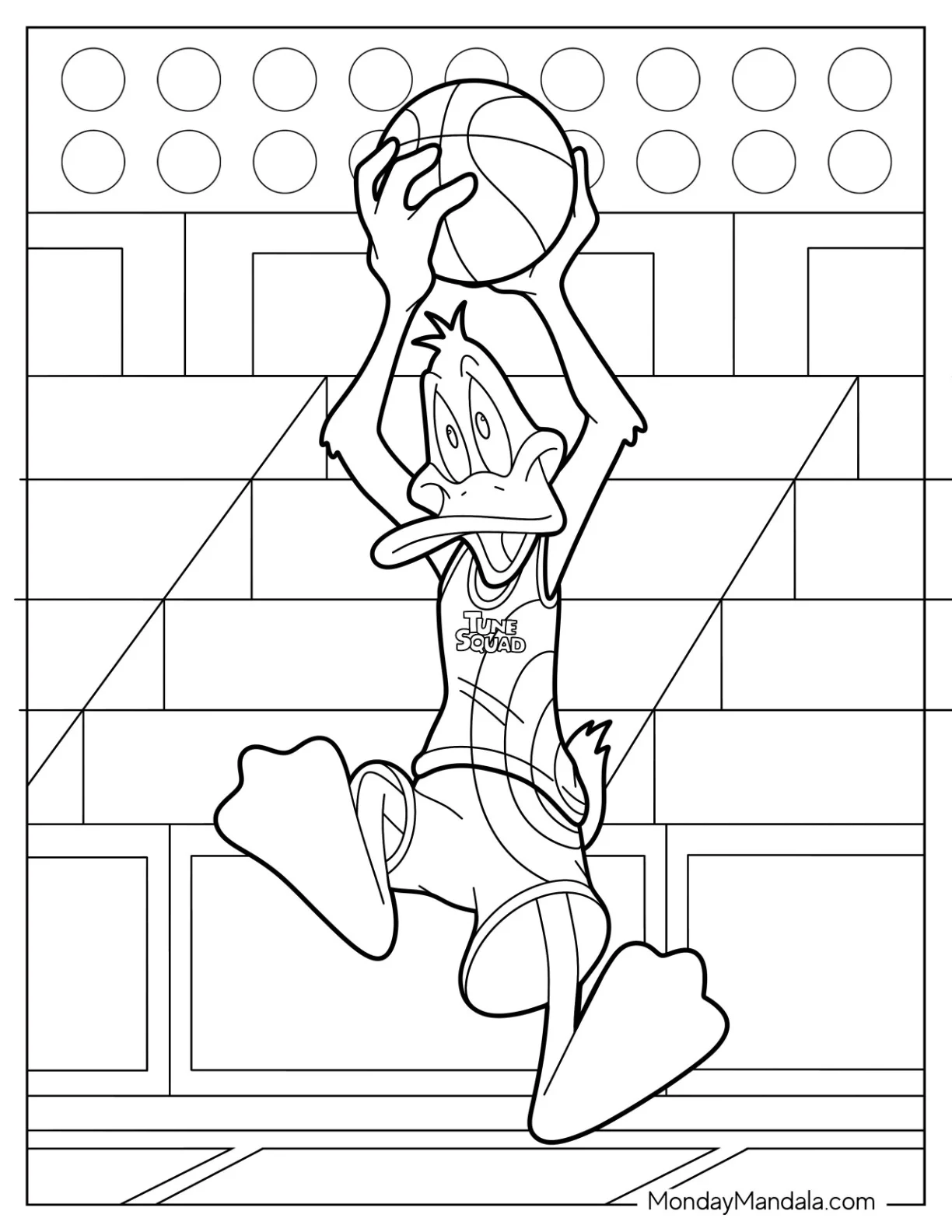 Daffy Duck Aiming Basketball Coloring Sheet coloring page