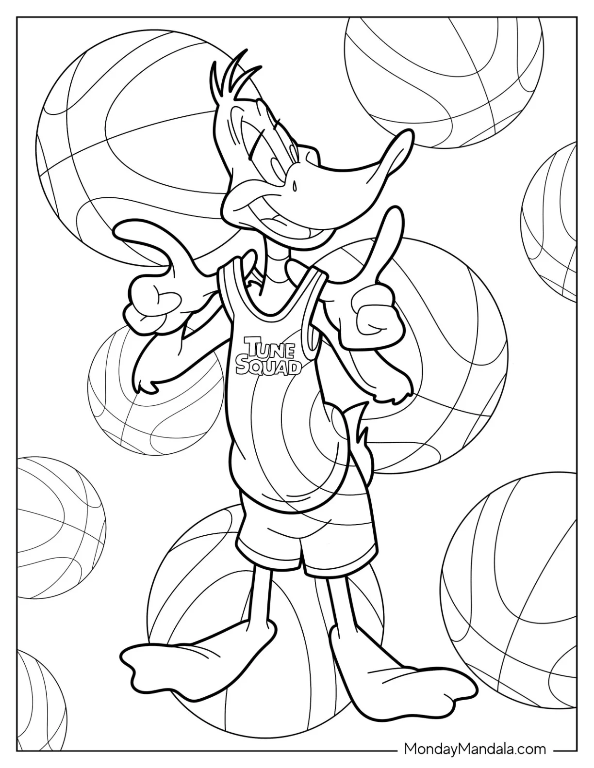 Daffy Duck Wearing Tune Squad Jersey coloring page