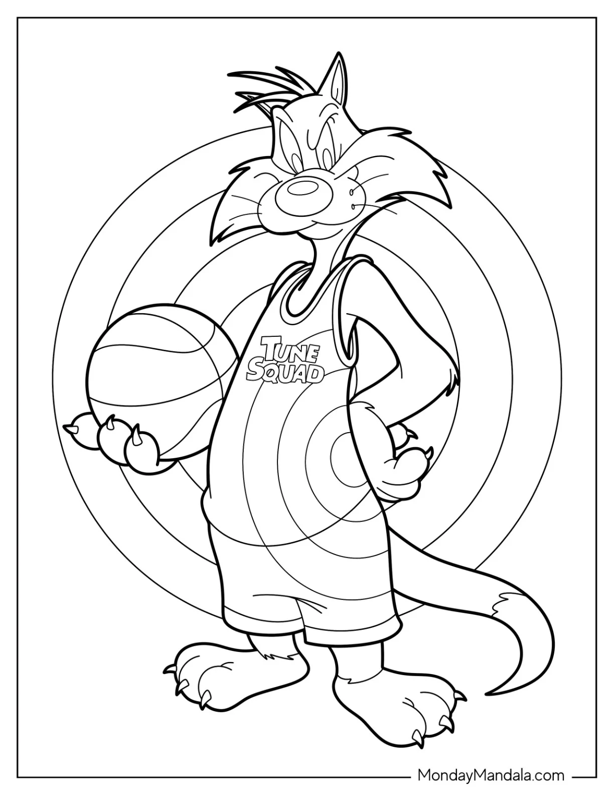 Easy Sylvester Holding Basketball In Tune Squad Jersey Coloring Sheet coloring page