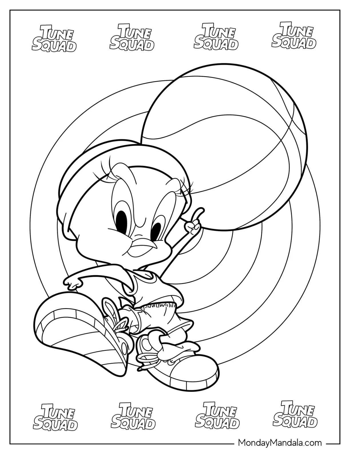 Kawaii Tweety Bird With Basketball Coloring Sheet For Preschoolers coloring page