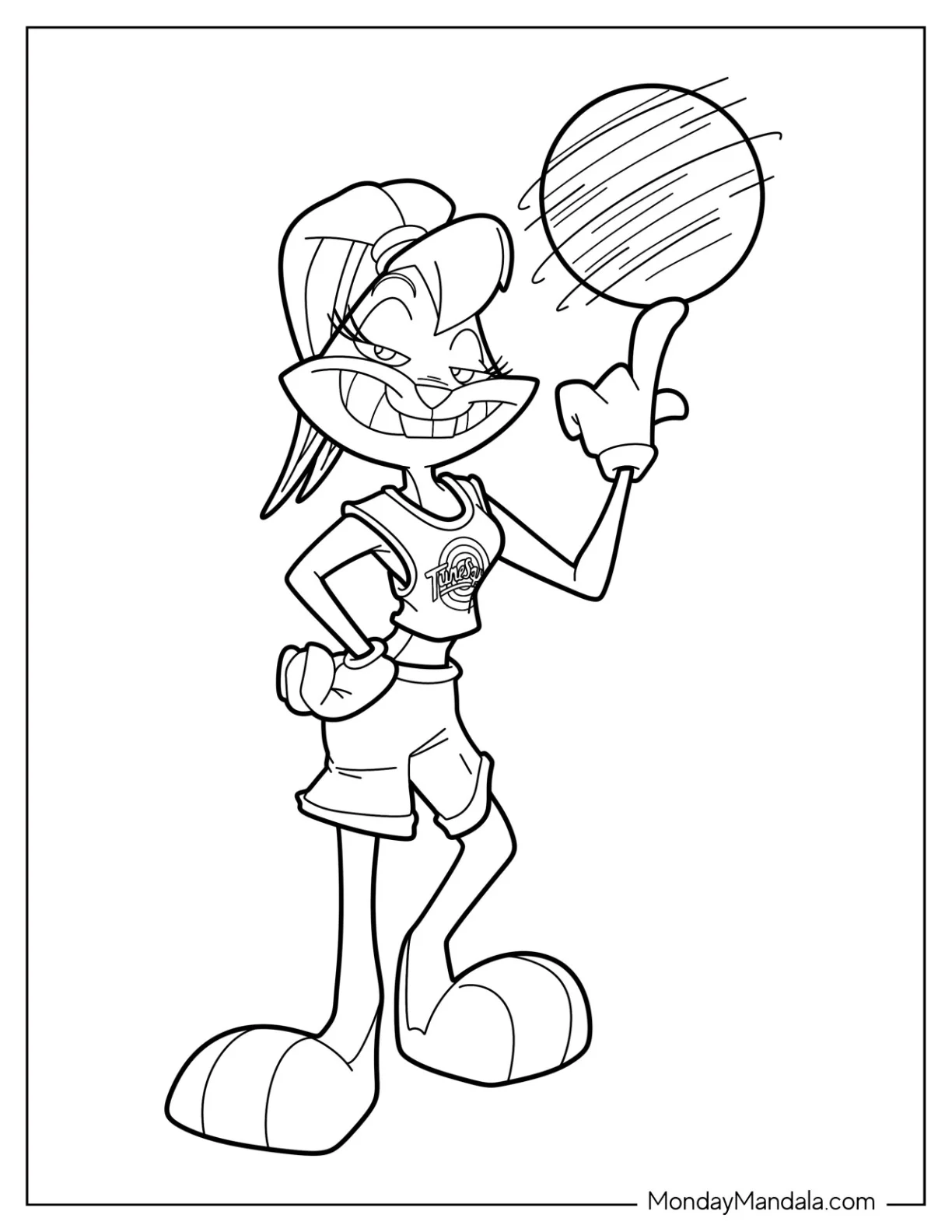 Simple Lola Bunny Twirling Basketball Coloring Sheet For Kids coloring page
