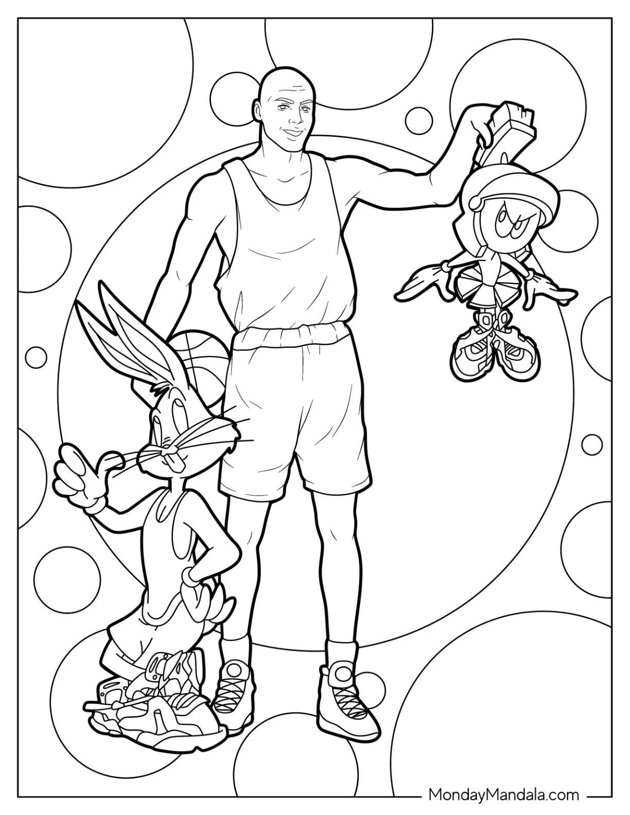 Space Jam Michael Jordan With Bugs Bunny And Marvin The Martian coloring page