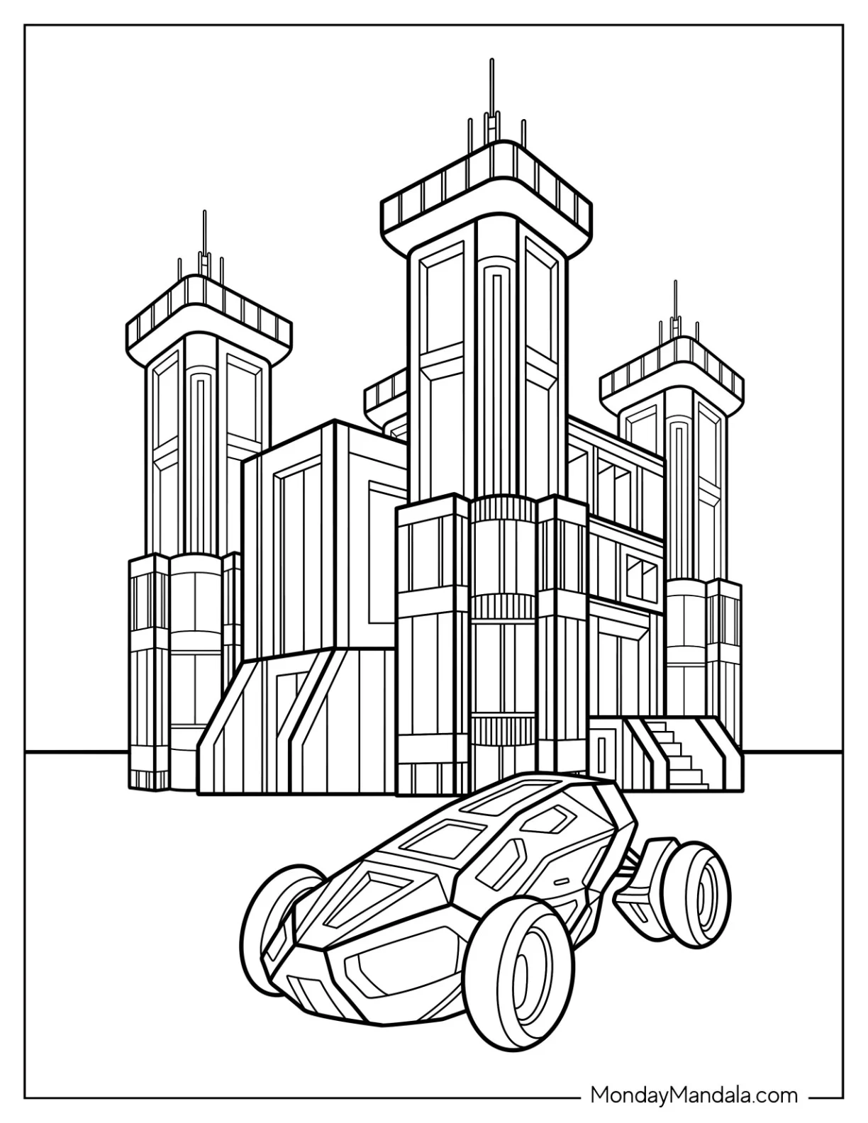 Castle Coloring Page Of Modern Castle With Sports Car coloring page
