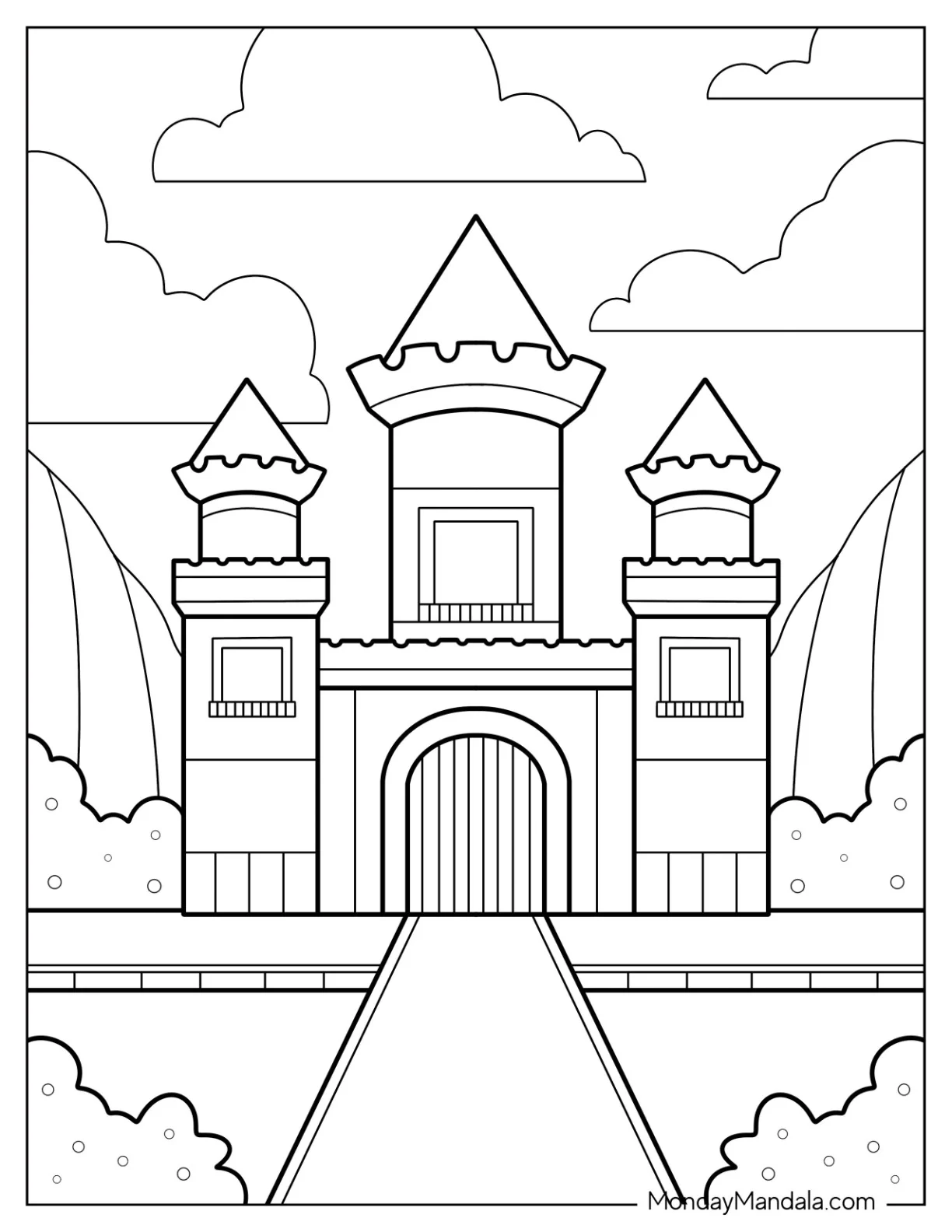 Cute Little Castle Coloring Page For Kids coloring page — printable line art