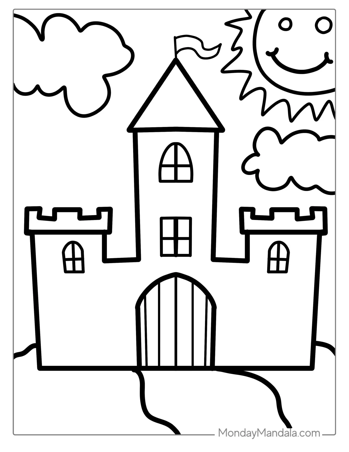 Easy Castle Coloring Page For Preschoolers coloring page — printable line art