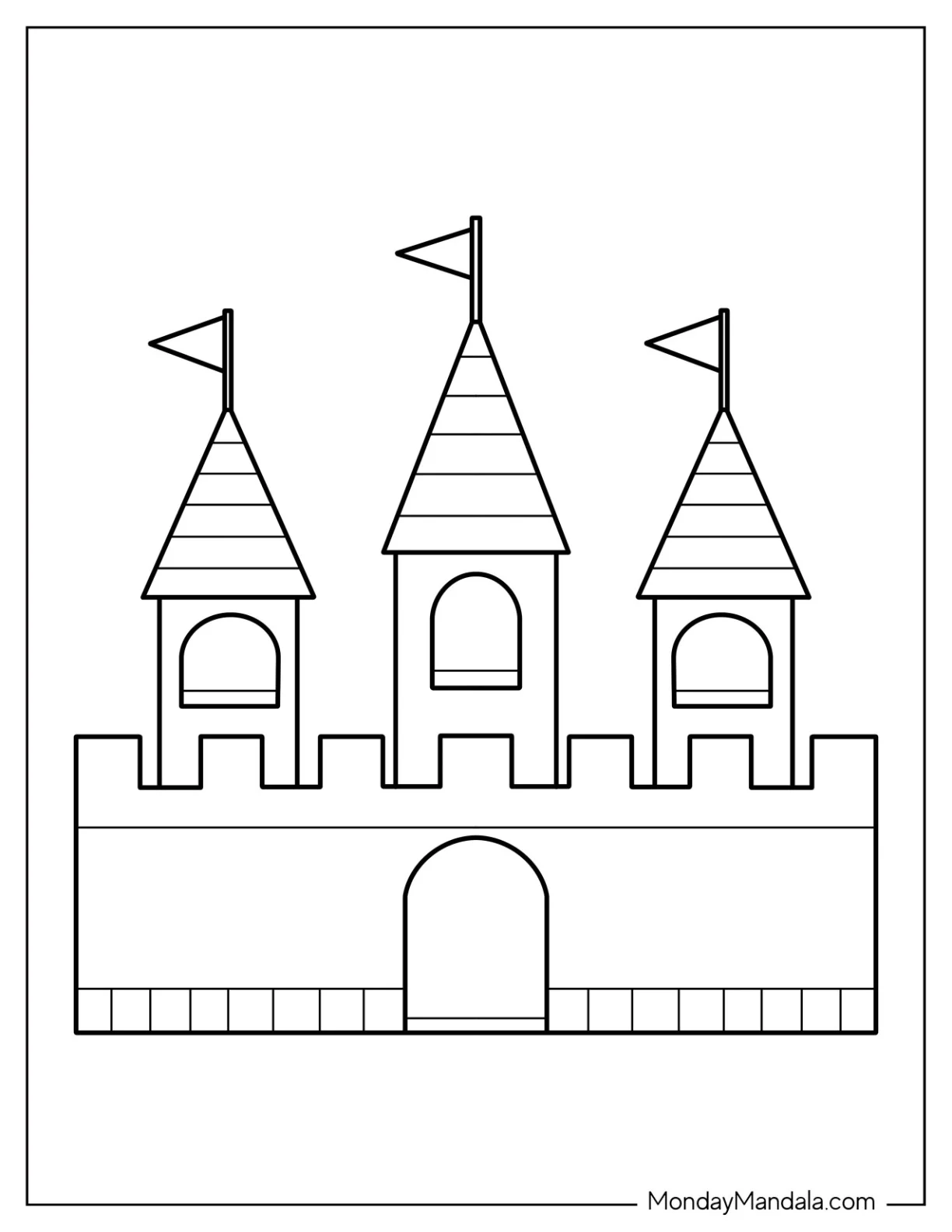 Easy Castle Coloring Page With Flags For Preschoolers coloring page