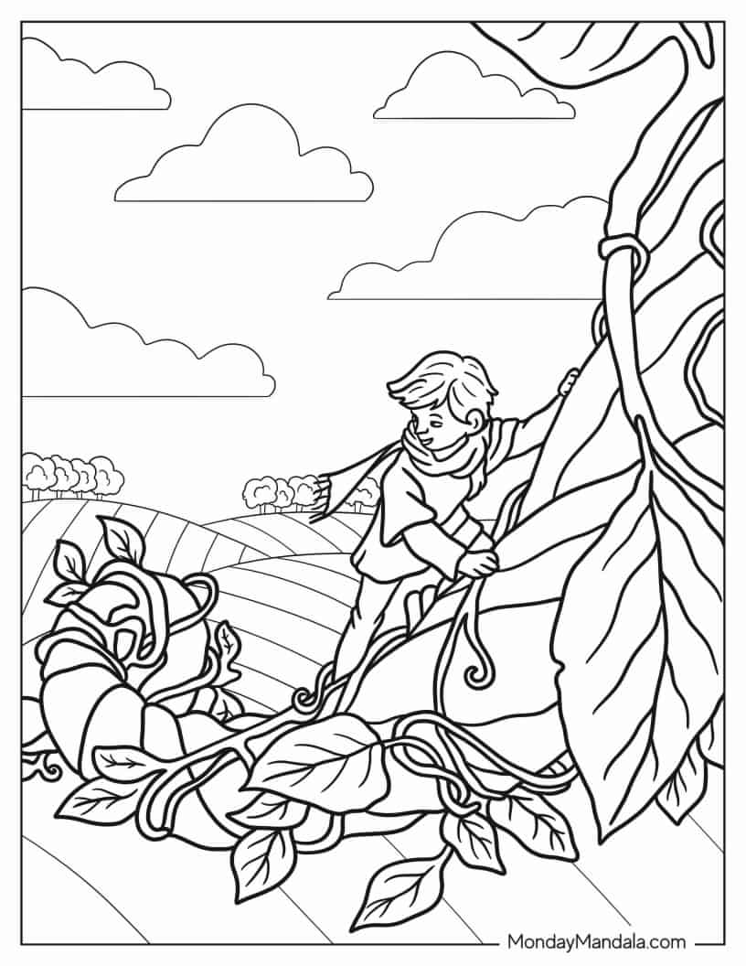 Coloring Sheet Of Jack Climbing The Beanstalk coloring page