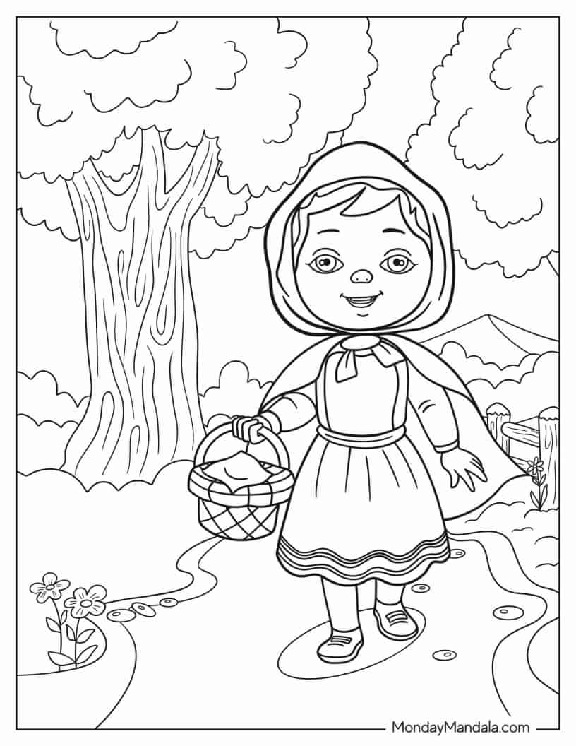 Cute Little Red Riding Hood Coloring Page coloring page