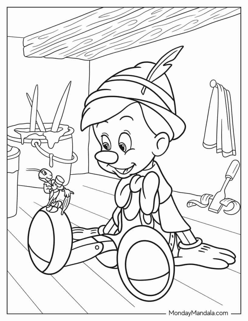 Detailed Coloring Page Of Pinocchio And Jiminy Cricket coloring page