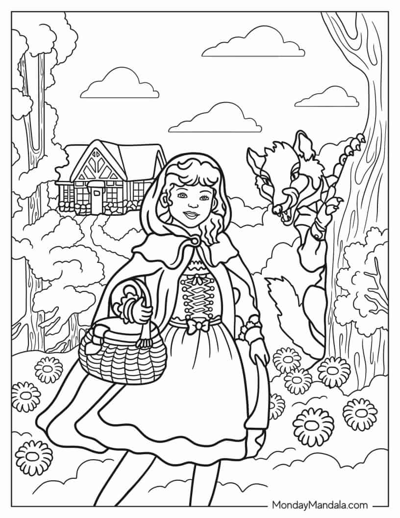 Detailed Little Red Riding Hood Coloring Sheet coloring page