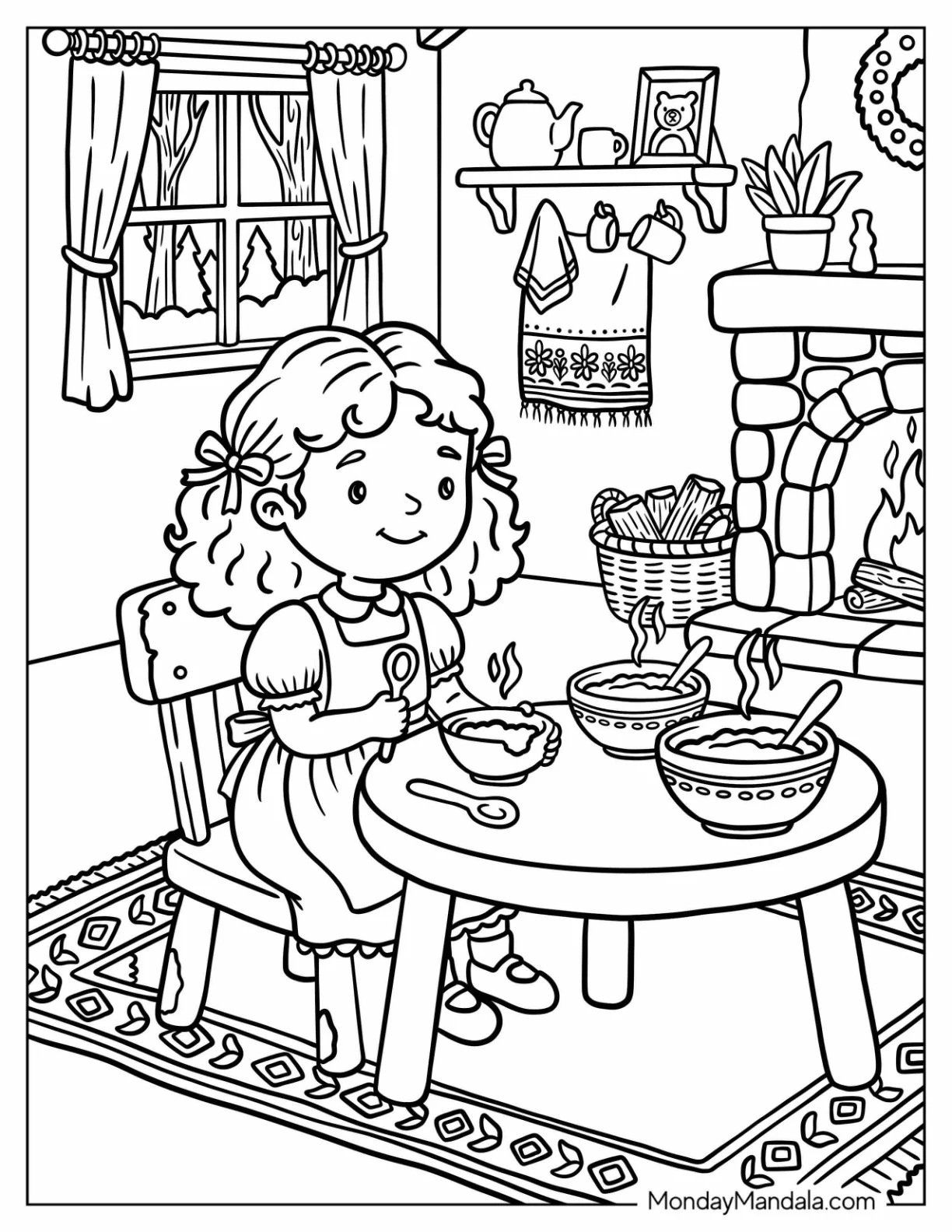 Goldilocks Tasting the Three Bears’ Porridge Coloring Sheet coloring page