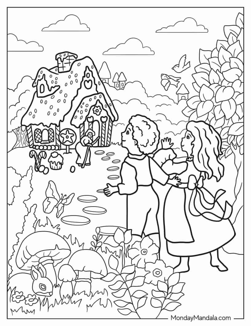 Hansel And Gretel In Front Of Witch_s House coloring page