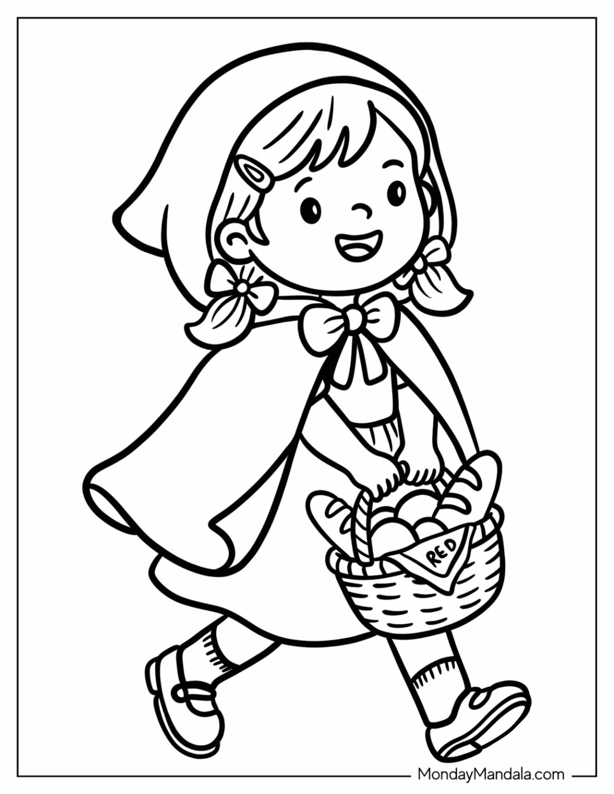 Little Red Riding Hood Carrying a Basket of Food Coloring Page for Preschoolers coloring page