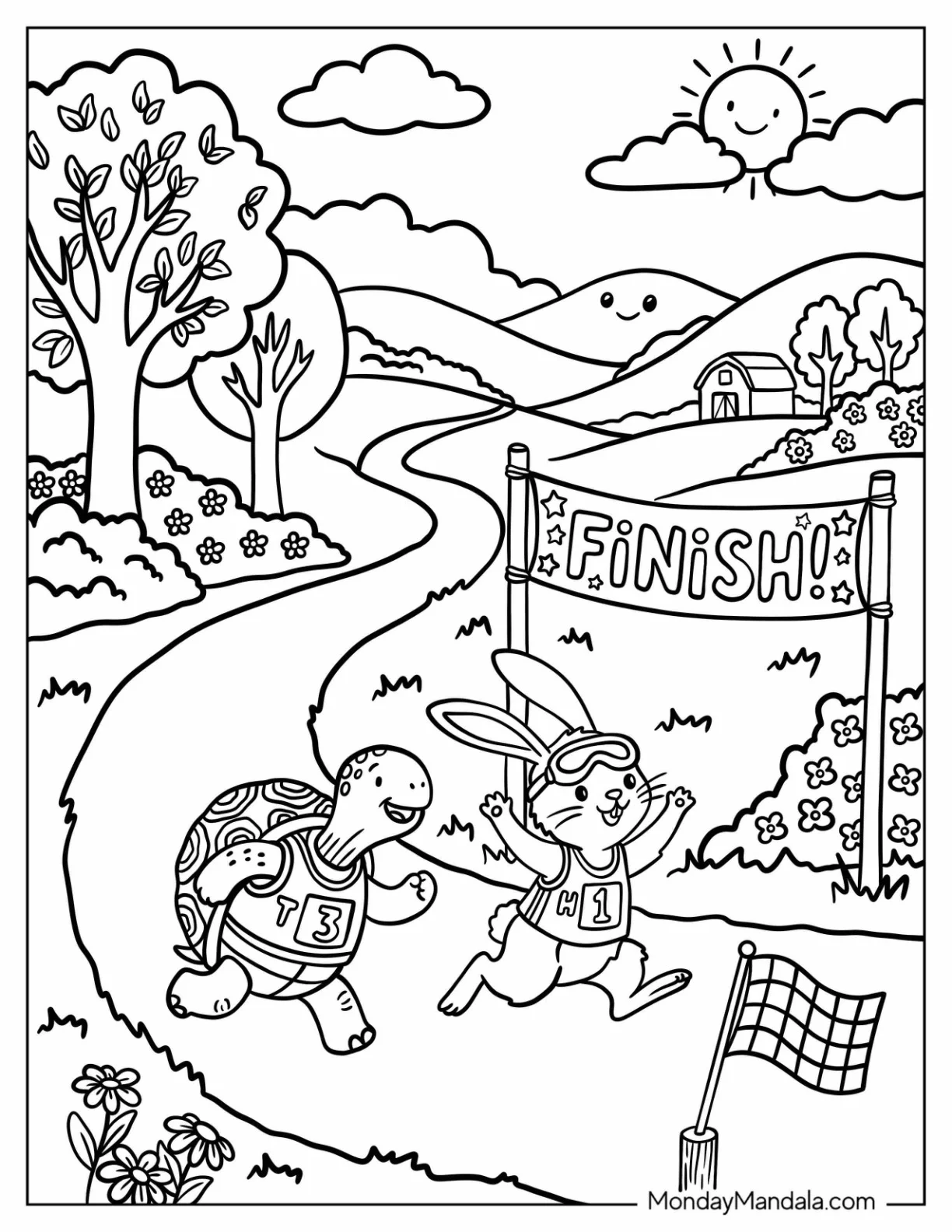 Tortoise and Hare Racing Toward the Finish Line coloring page