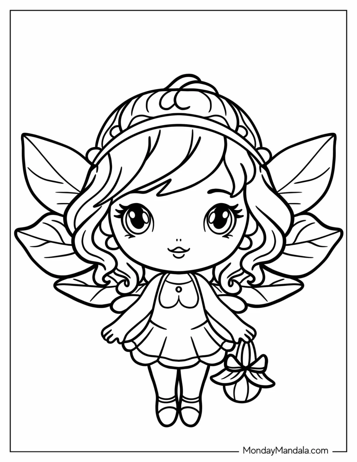 Chibi Fairy Coloring Page Holding Basket coloring page