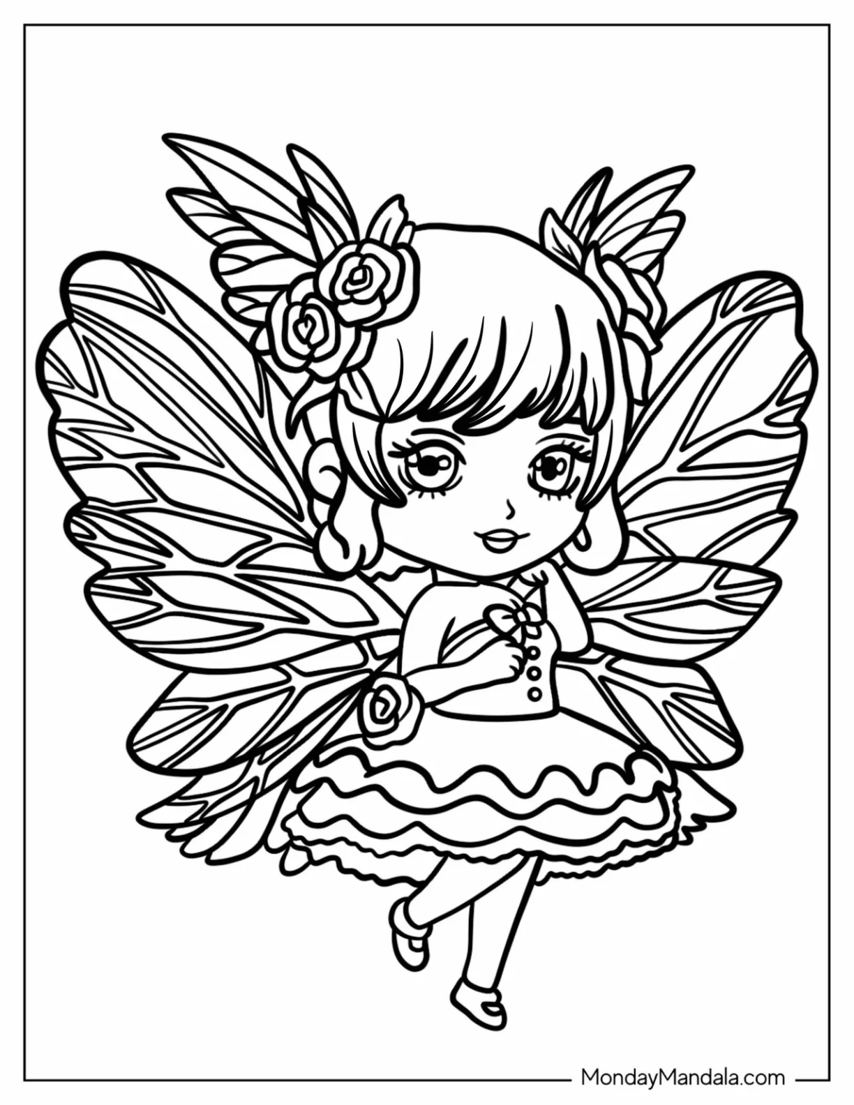 Chibi Fairy Coloring Page With Large Wings For Kids coloring page — printable line art