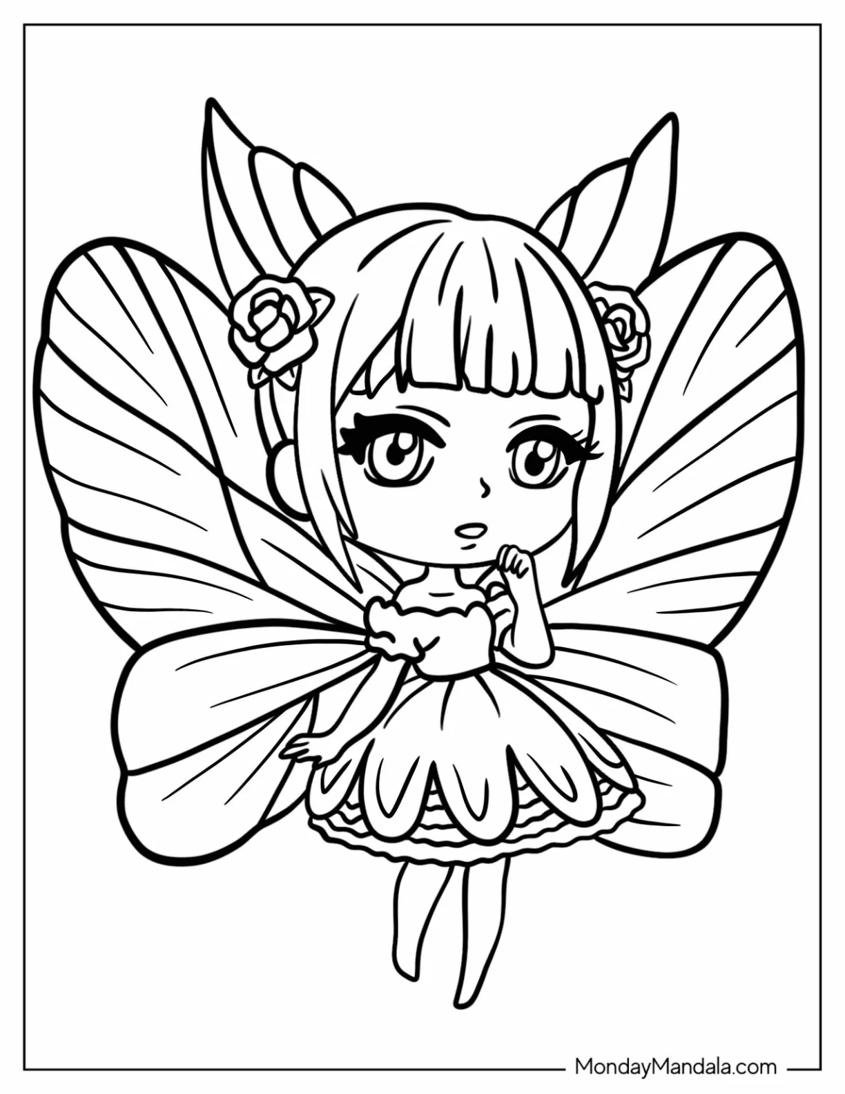 Cute Chibi Fairy Coloring Page With Short Hair For Preschoolers coloring page
