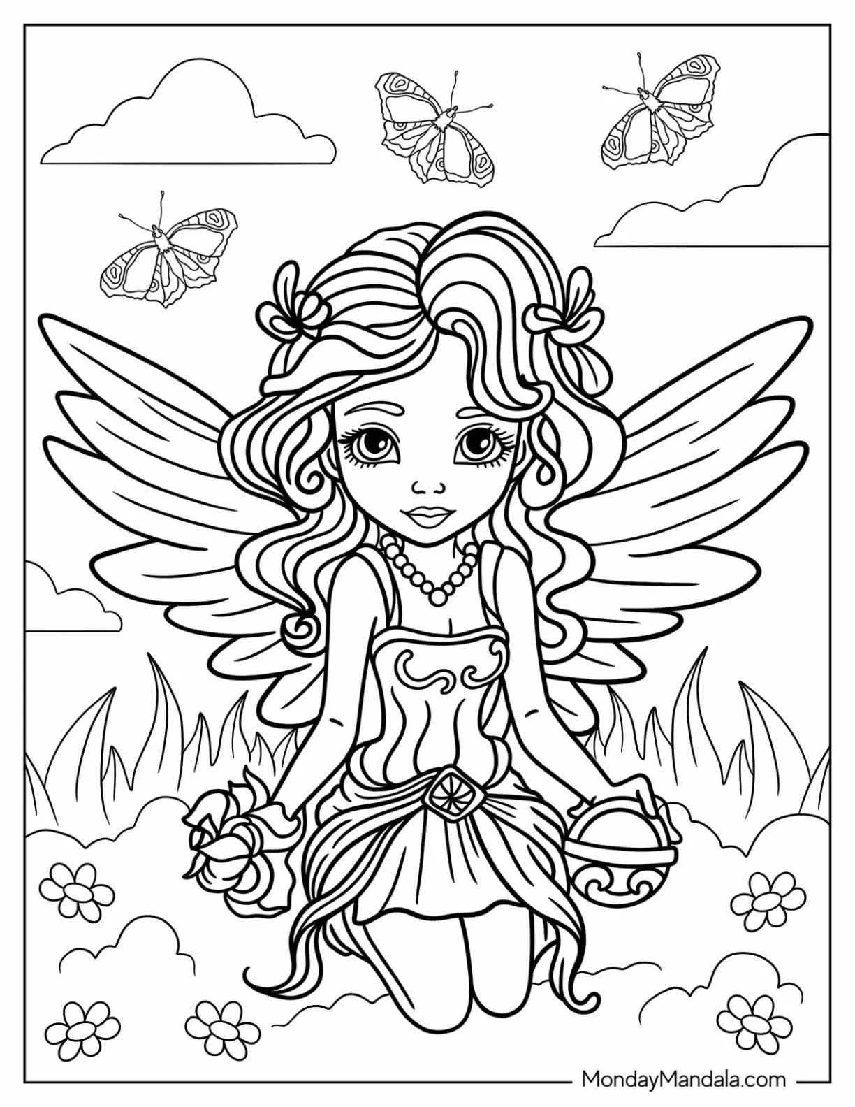 Cute Fairy Coloring Page Holding Magical Orb coloring page