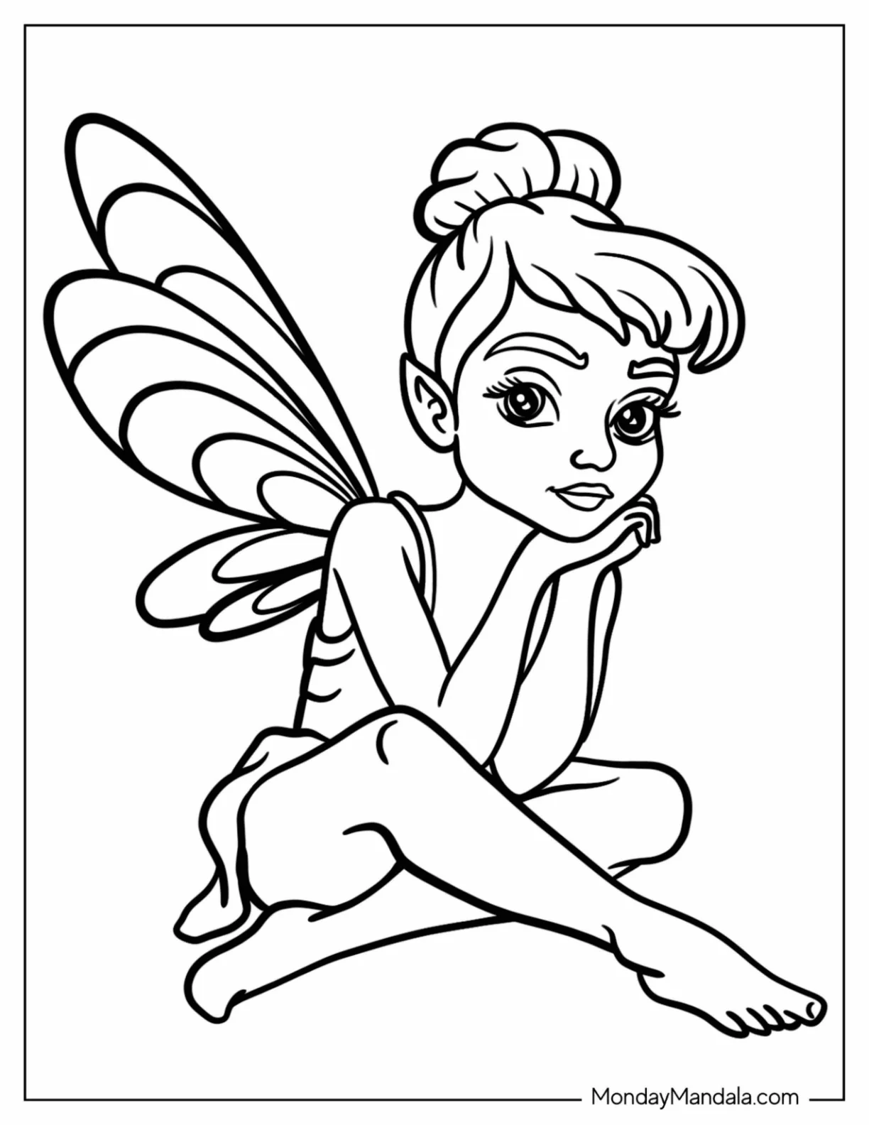 Easy Tinker Bell Fairy Coloring Page For Kids coloring page — printable line art