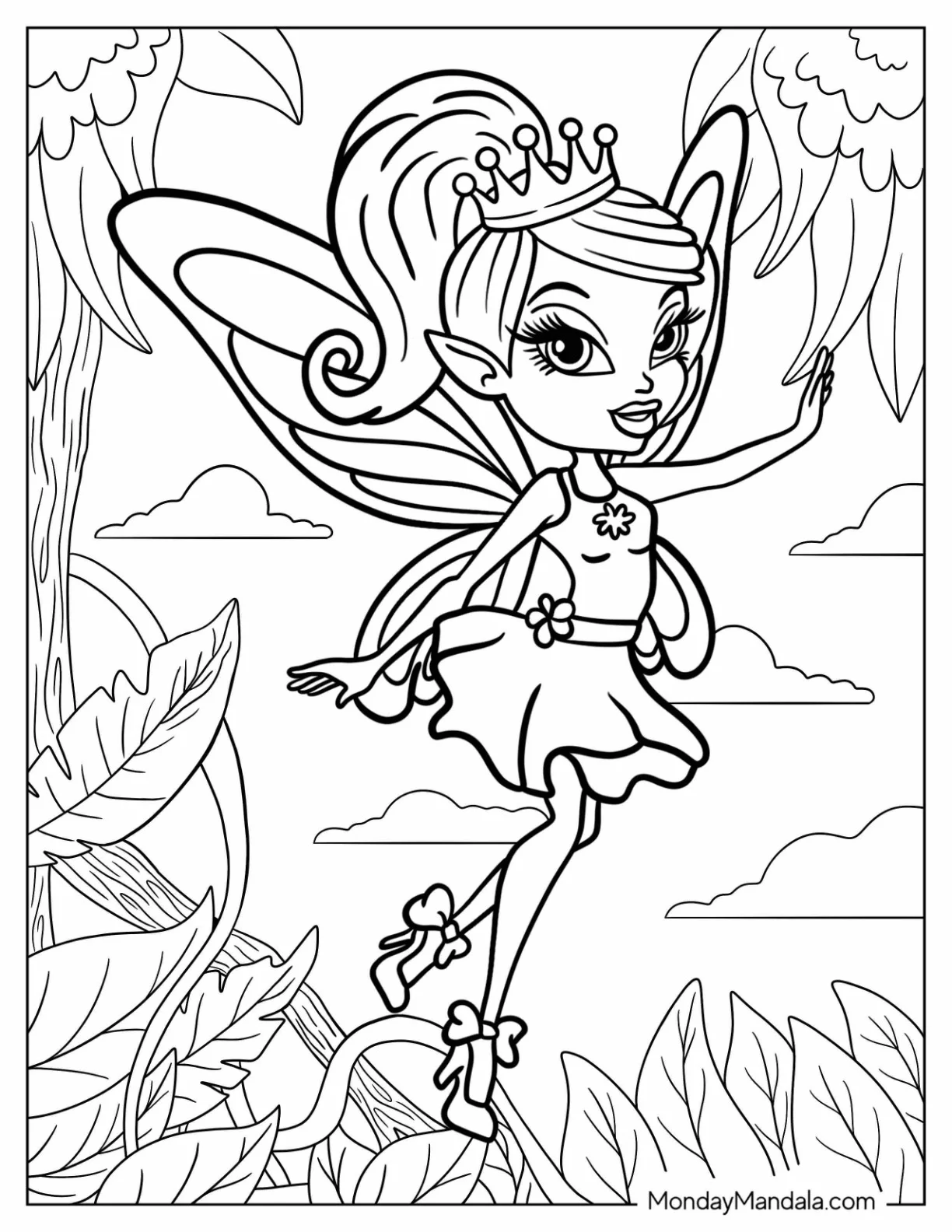 Fairy Coloring Page Princess Wearing Crown For Kids coloring page — printable line art