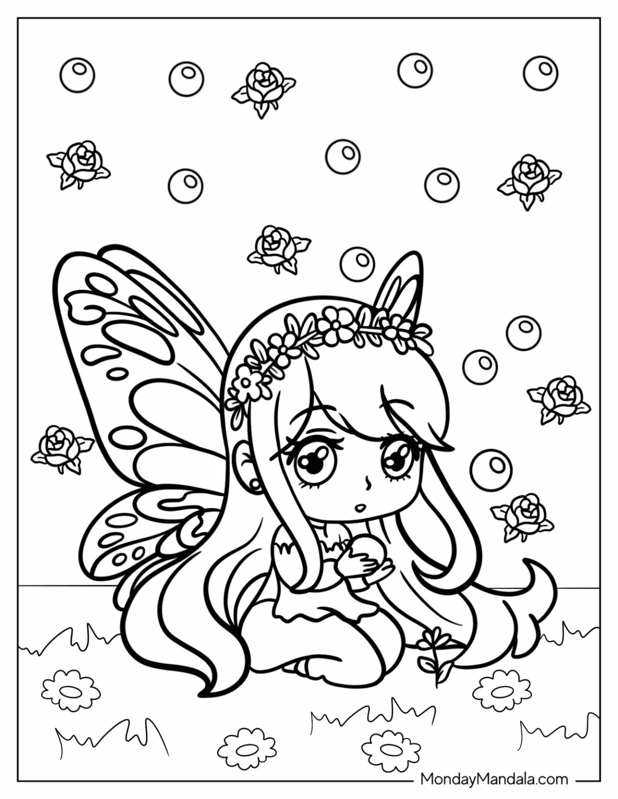 Kawaii Fairy Coloring Page Holding An Orb For Preschoolers coloring page