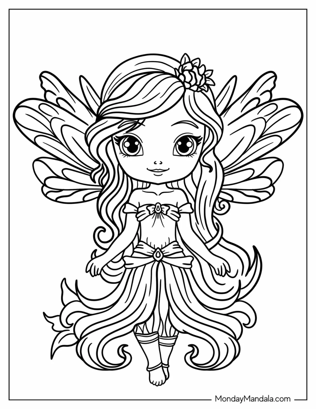 Kawaii Princess Fairy Coloring Page For Kids coloring page