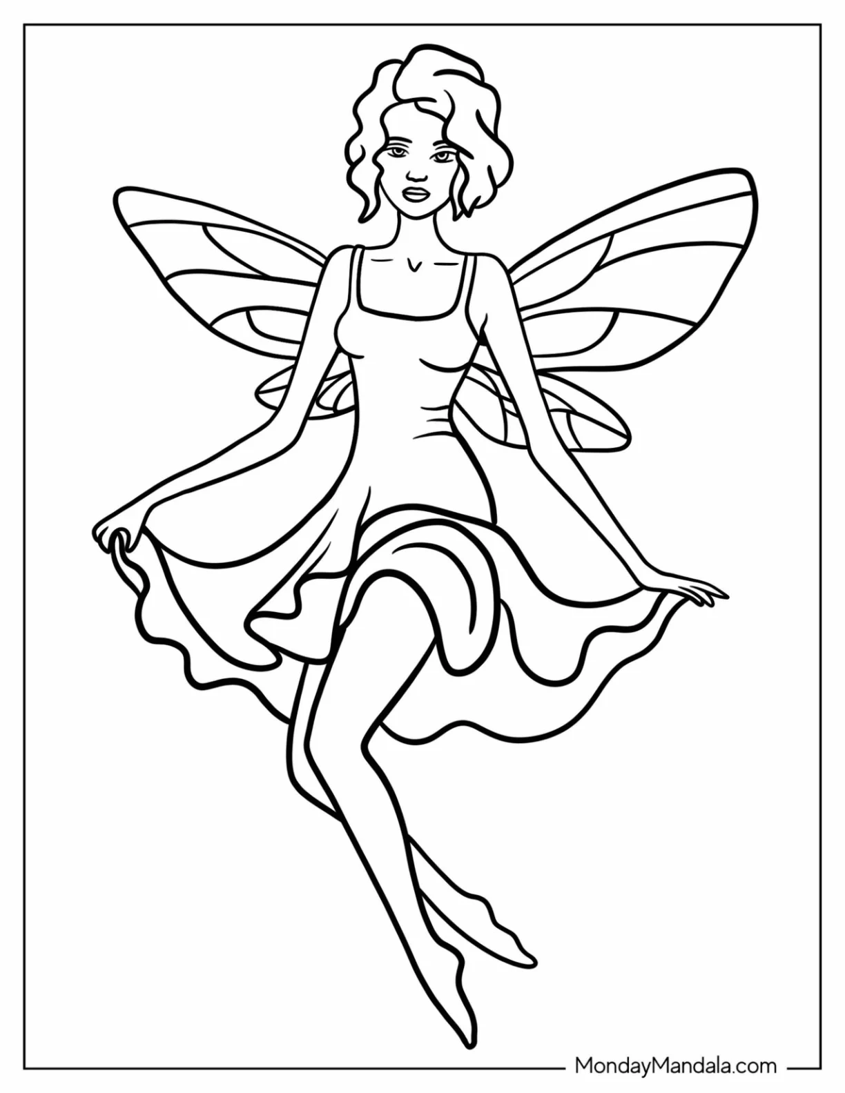 Simple Fairy Coloring Page In Flowing Dress coloring page — printable line art
