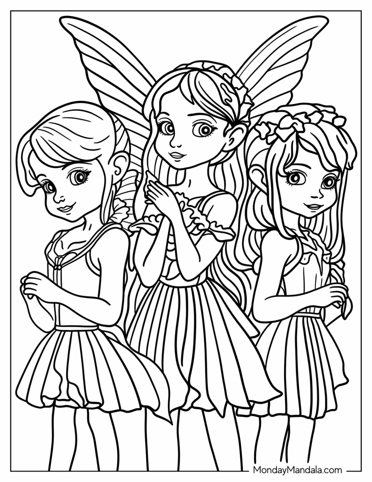 Three Young Fairy Coloring Page coloring page