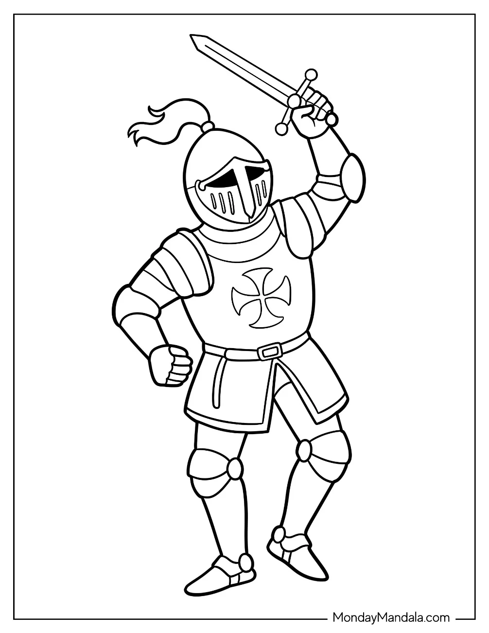 Classic Crusader Knight Coloring Page With Raised Blade Coloring Sheet for Kids coloring page