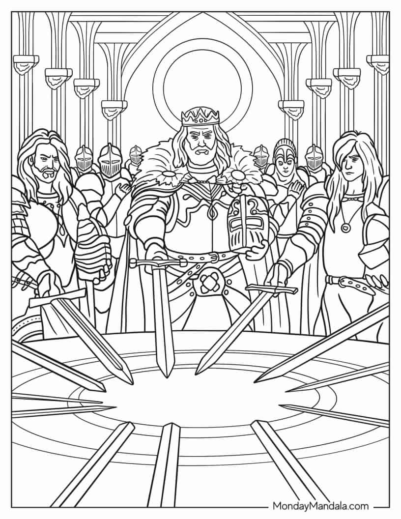Coloring Page Of King Arthur And Knights Of The Round Table coloring page — printable line art