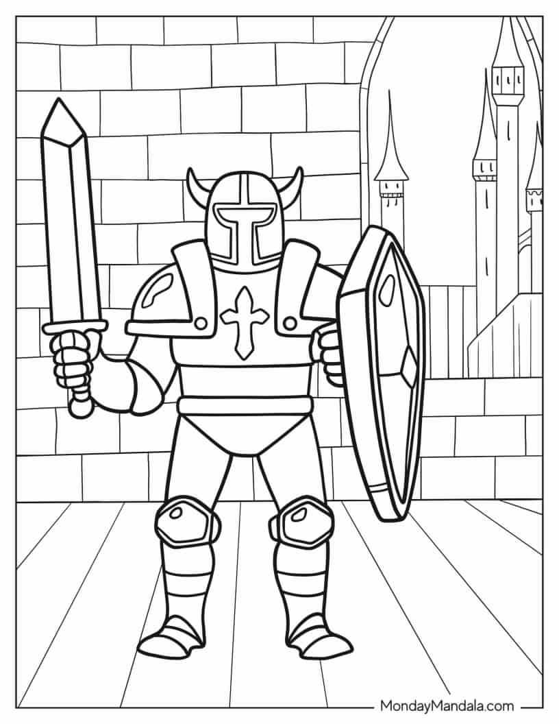 Easy Knight Coloring Sheet For Kids coloring page
