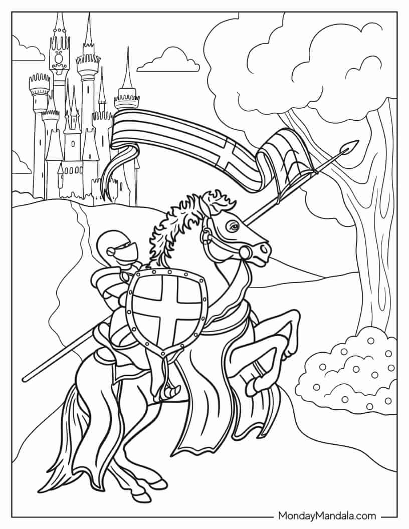 Knight On A Horse Leaving Castle Coloring Sheet coloring page