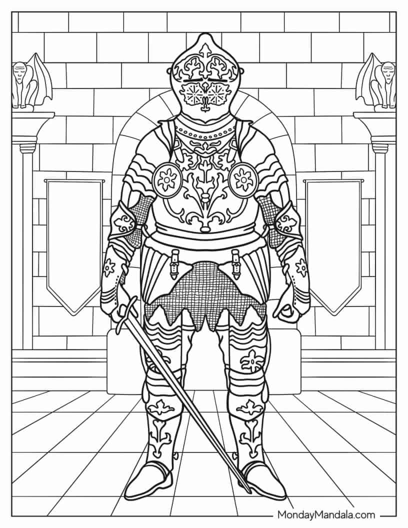 Knight With Intricately Detailed Armor Coloring In coloring page