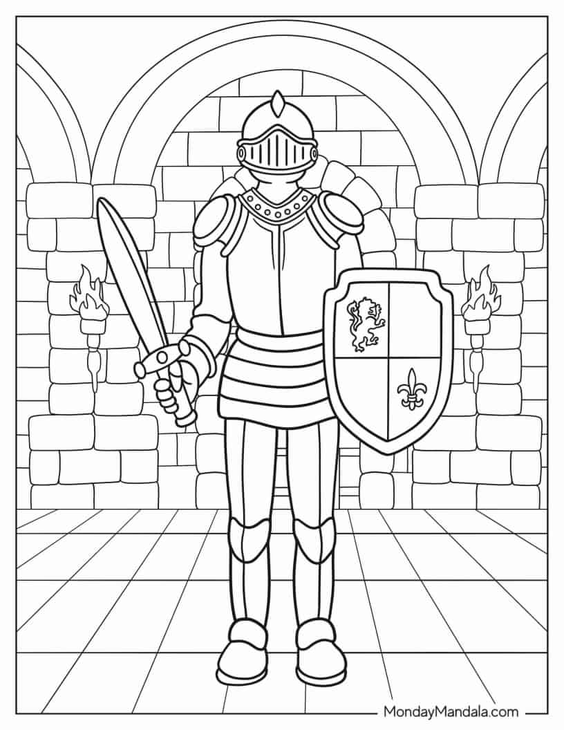 Medieval Knight Coloring Page For Kids coloring page