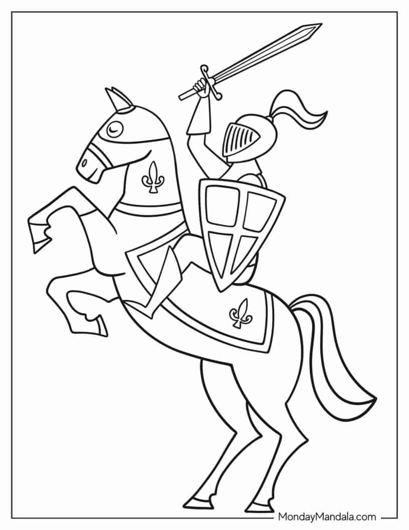 Mighty Knight On A Horse Coloring In For Preschoolers coloring page