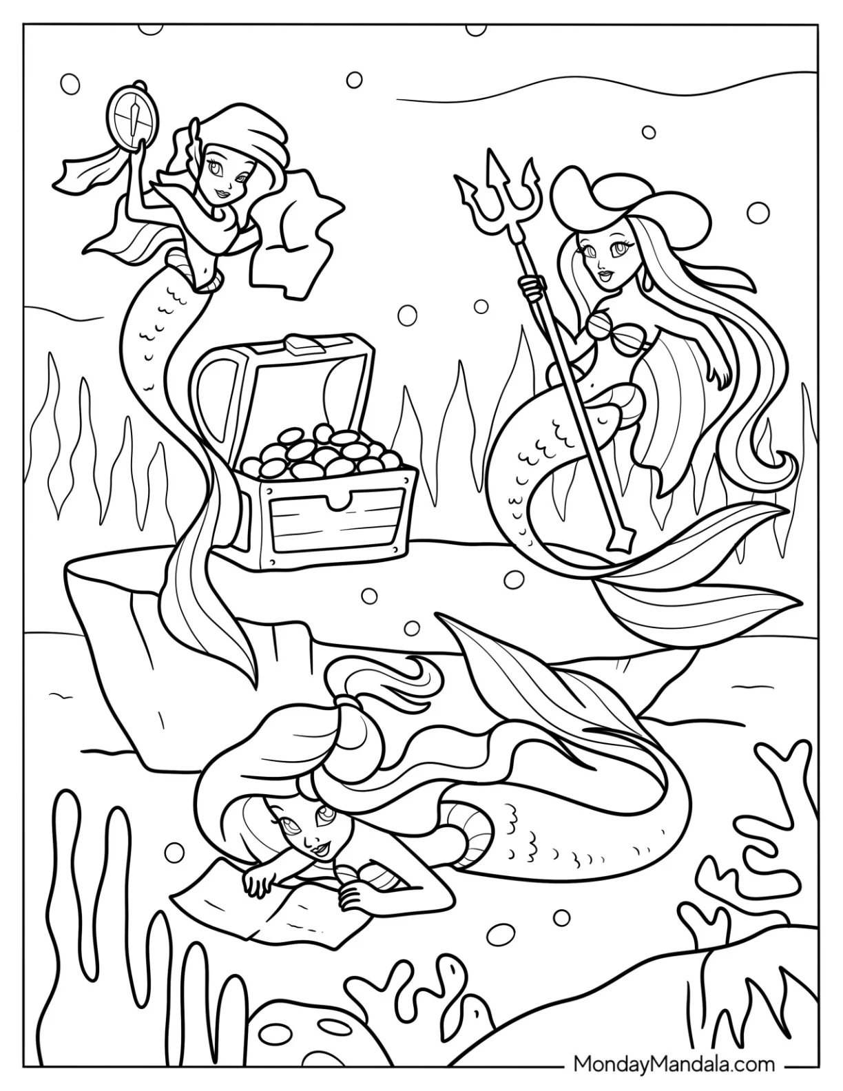 Cowboy and Gypsy Mermaid Coloring Page Finding a Treasure Chest coloring page