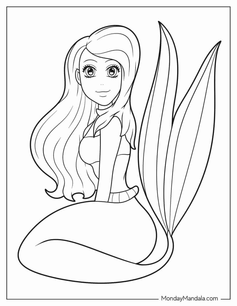 Easy Mermaid Coloring Page For Kids coloring page