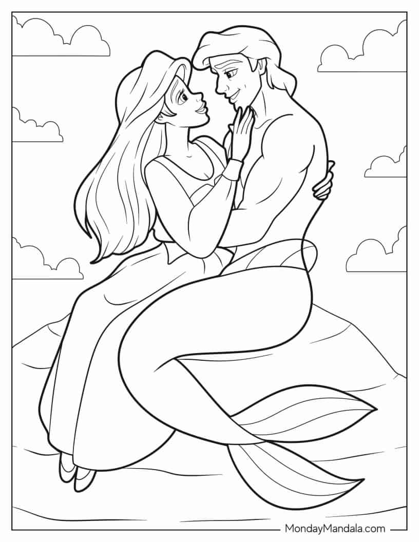 Human Ariel With Mermaid Prince Eric Coloring In coloring page