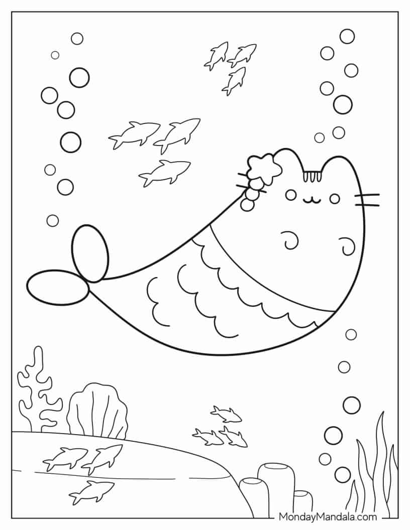 Mermaid Pusheen coloring page