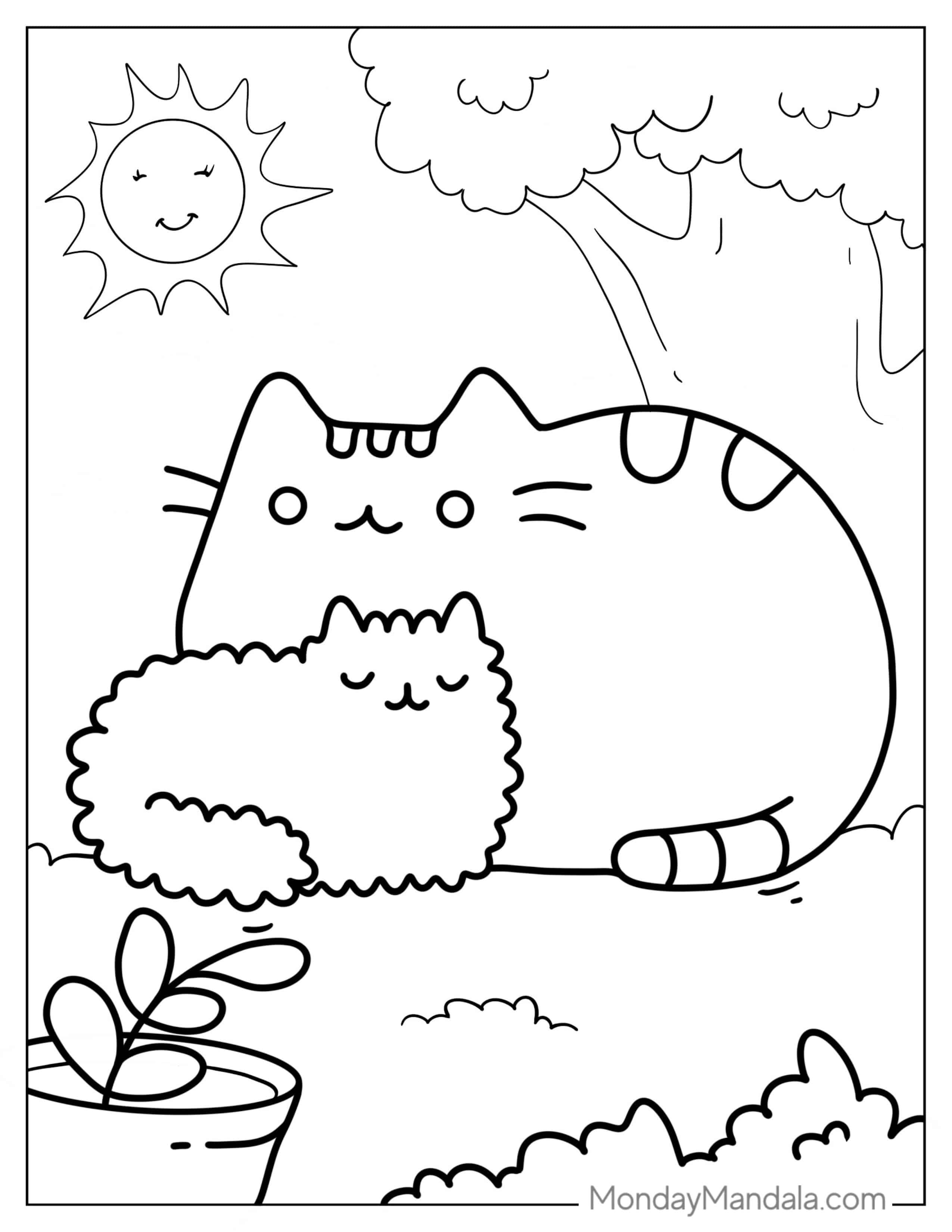 Adorable Pusheen And Stormy In The Sunshine coloring page