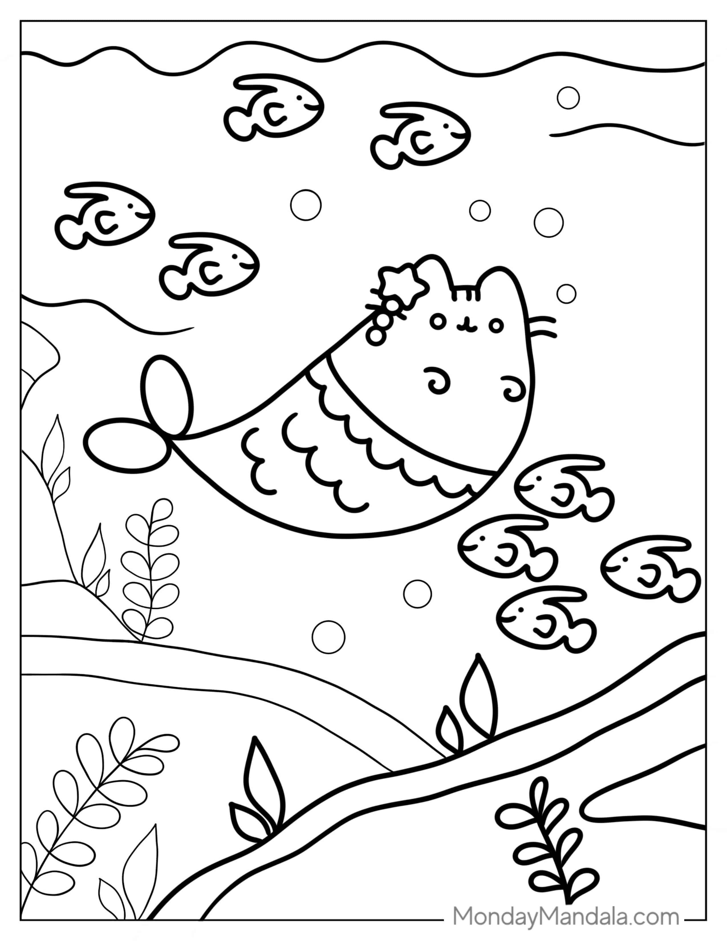 Coloring Page Of Mermaid Pusheen coloring page
