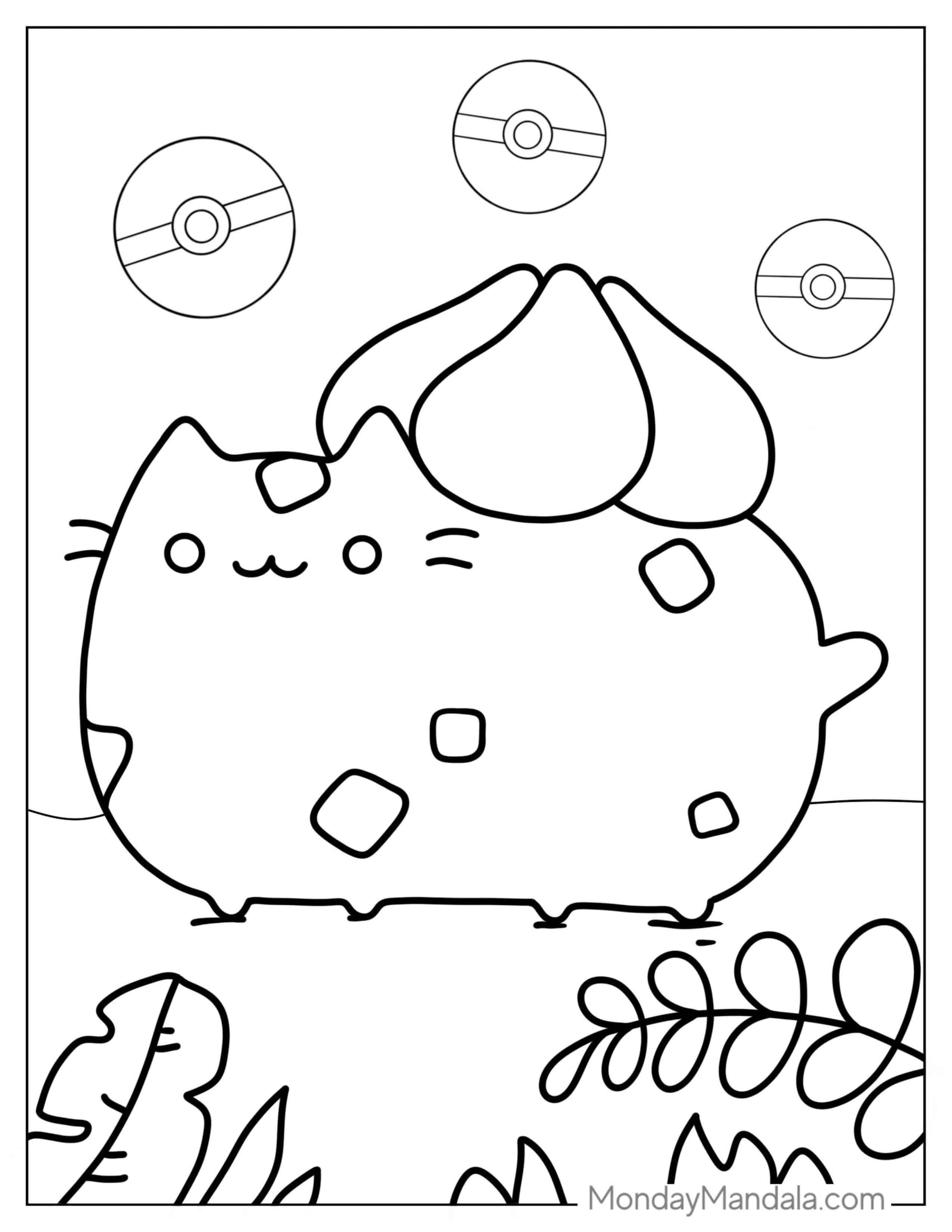 Cute Pusheen Bulbasaur To Color coloring page