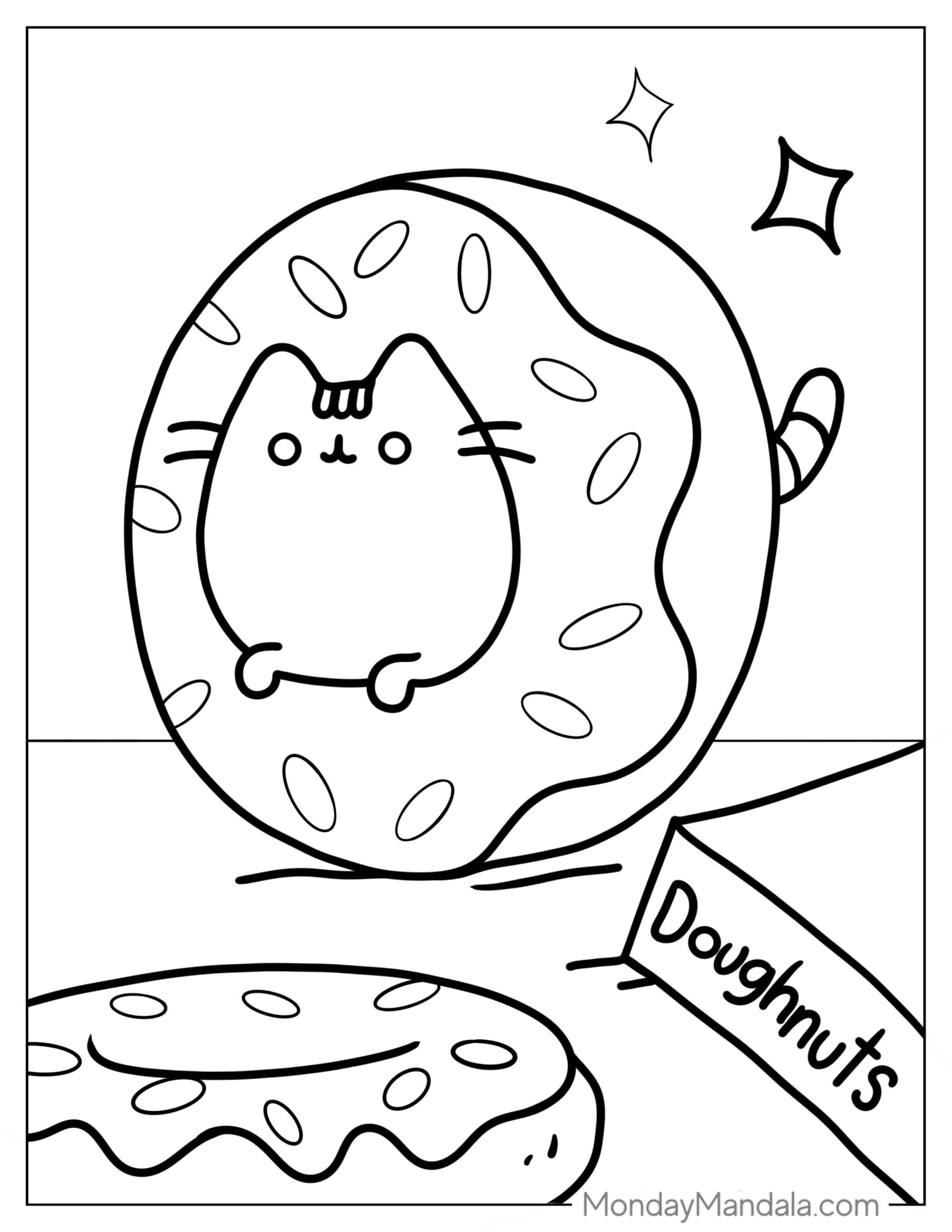 Easy Pusheen Cat Donut Coloring Picture coloring page