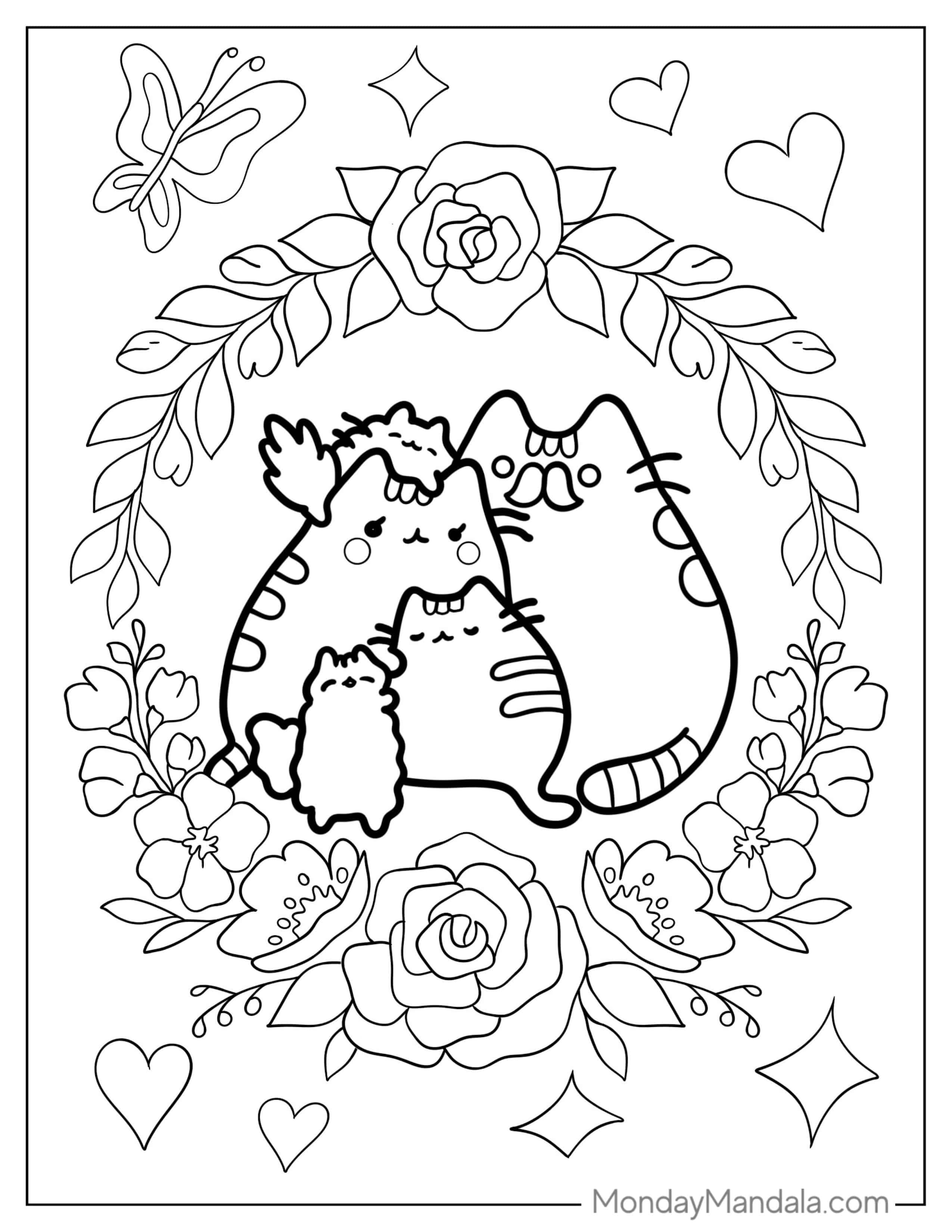 Floral Themed Pusheen Coloring Page For Adults coloring page