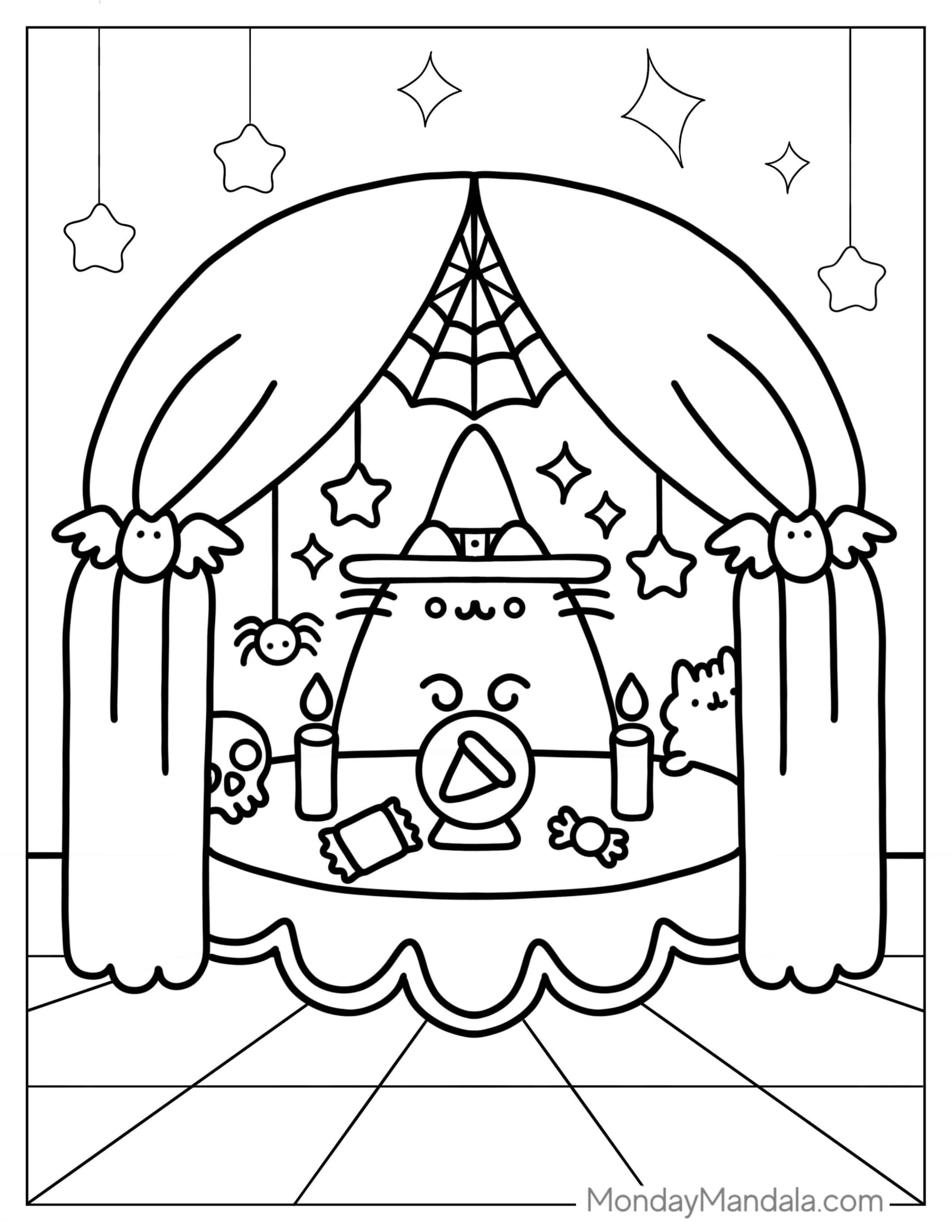 Halloween Themed Pusheen To Color coloring page
