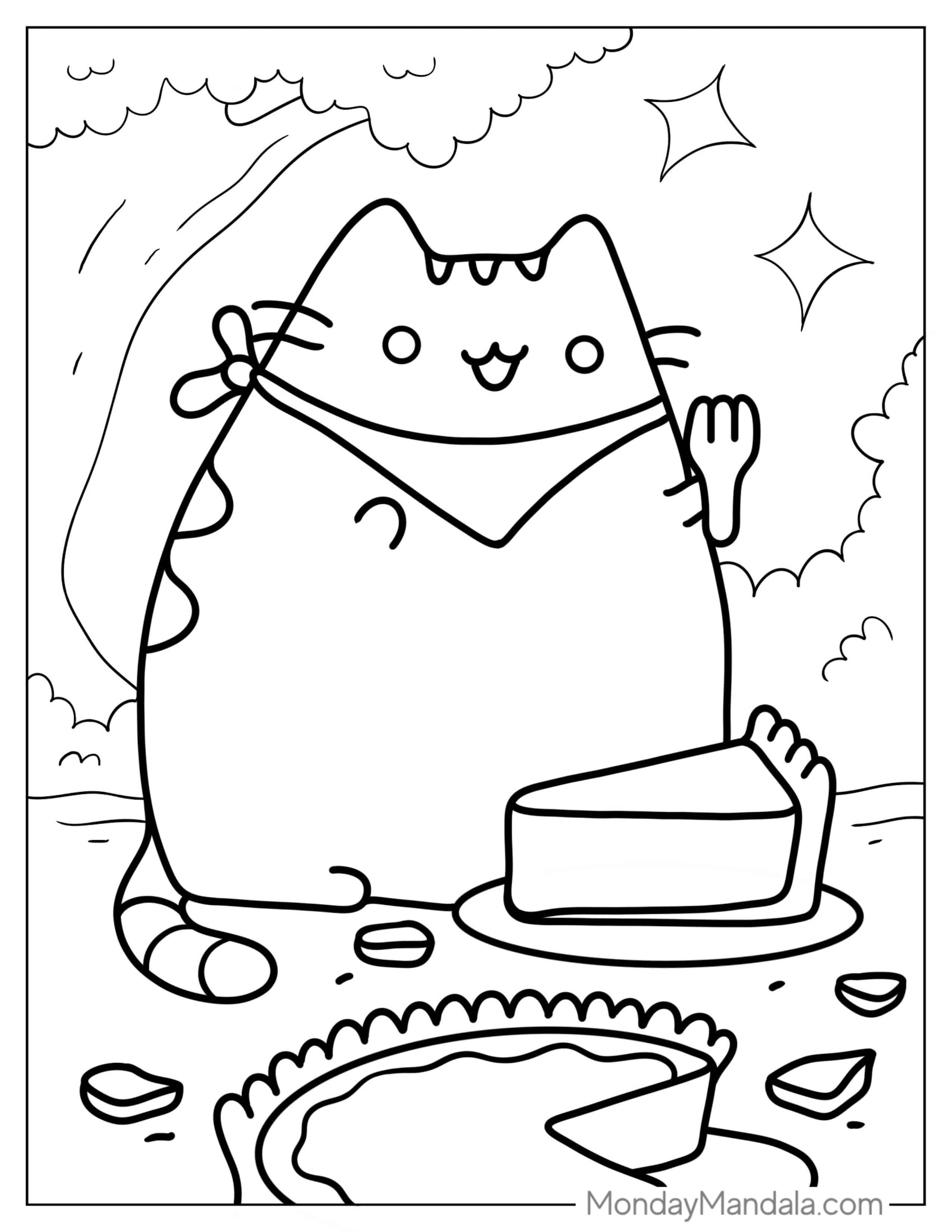 Happy Pusheen Eating Some Pie coloring page