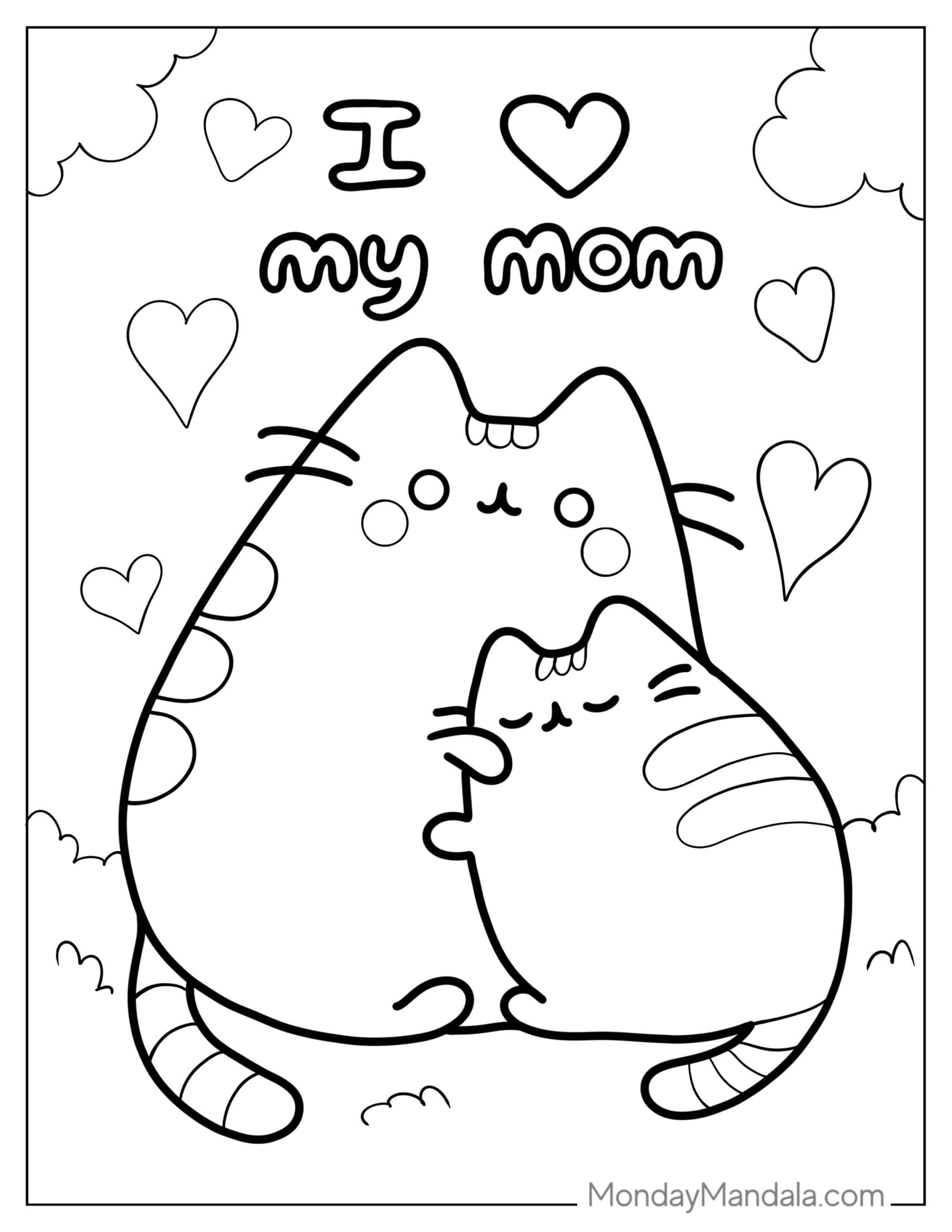 I Love My Mom Pusheen Coloring Page coloring page — printable line art