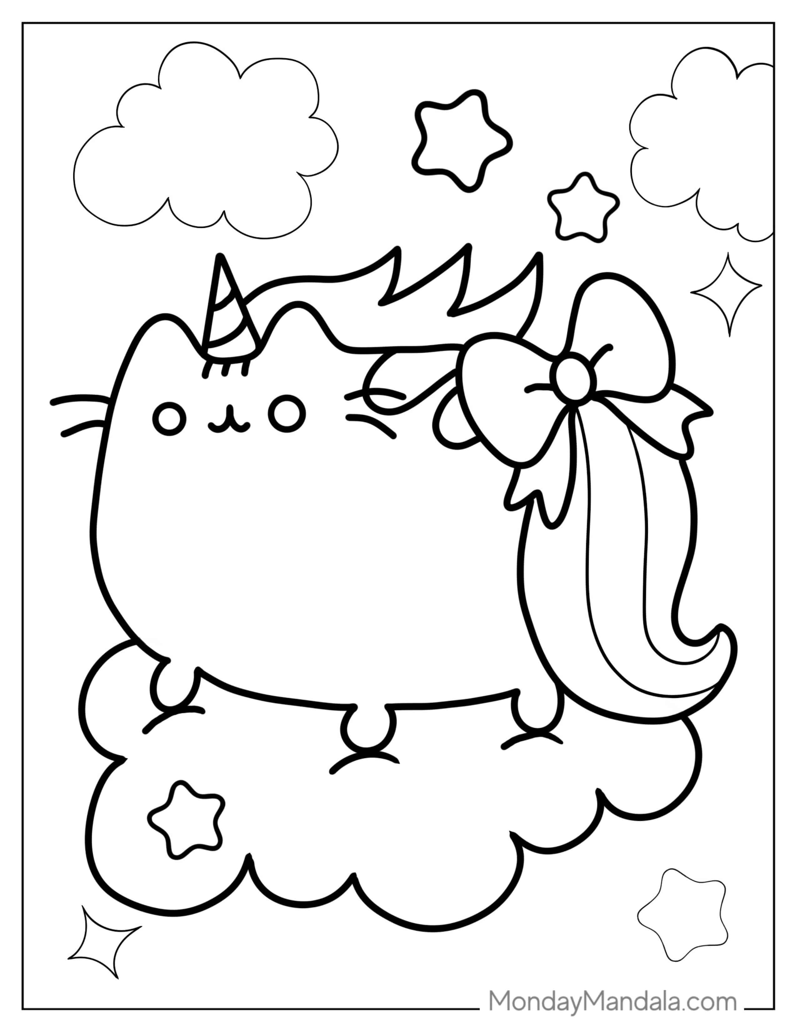 Kawaii Unicorn Pusheen Coloring Sheet coloring page