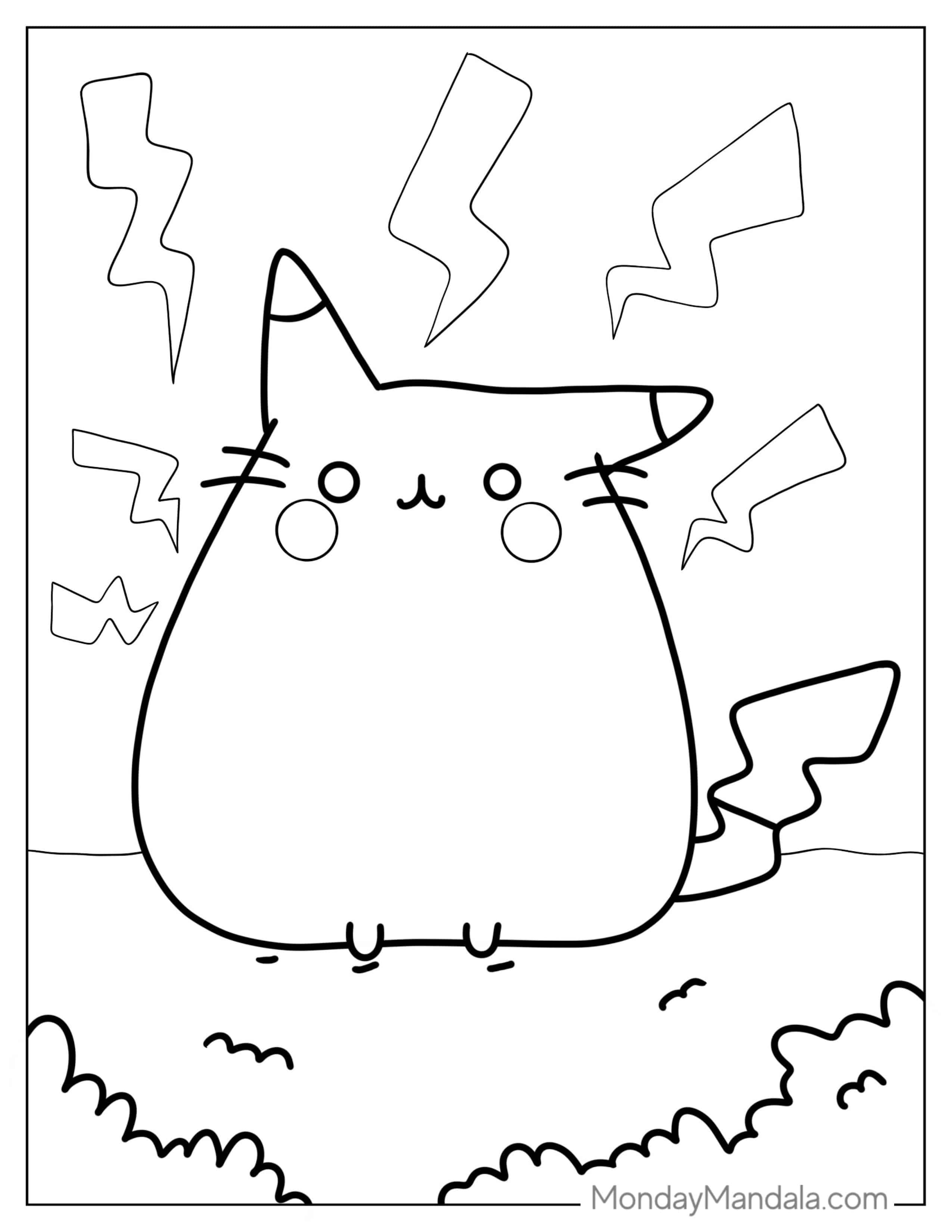 Pikachu Pusheen Pokemon Coloring Page coloring page