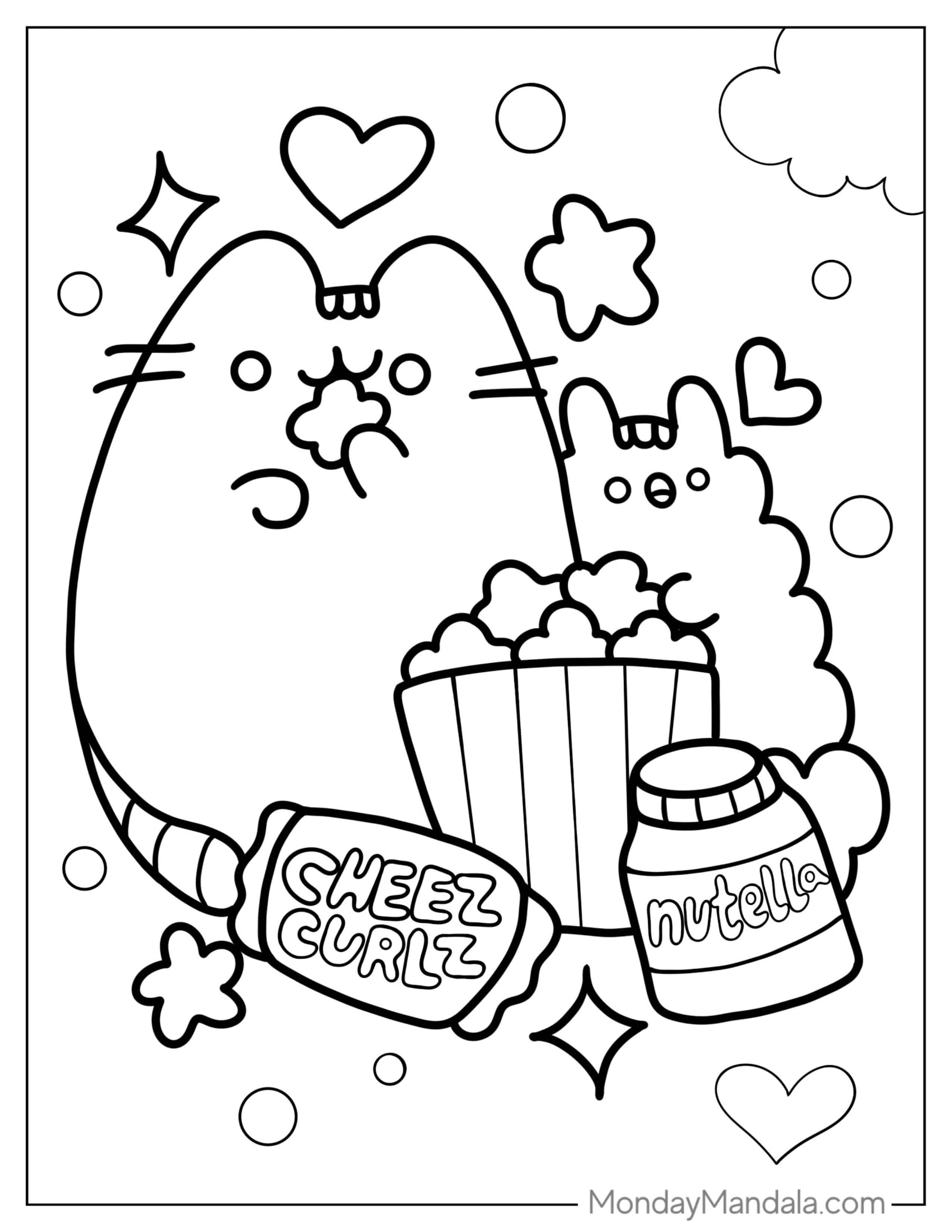 Pusheen And Stormy Eating Popcorn coloring page